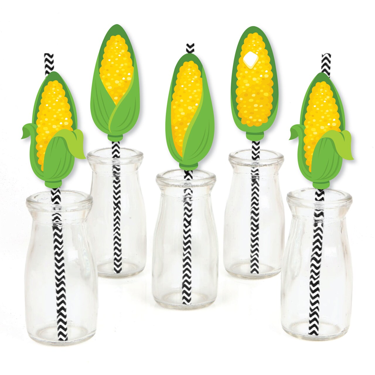 Big Dot of Happiness It's Corn - Paper Straw Decor - Fall Harvest Party Striped Decorative Straws - Set of 24